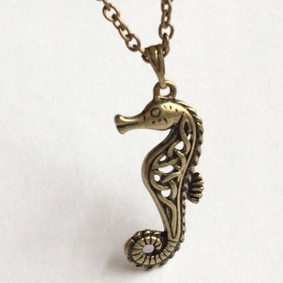 Seahorse Necklace Gold Plated Sea Life Pendant 29" Chain Island Nautical Beach - Picture 9 of 11